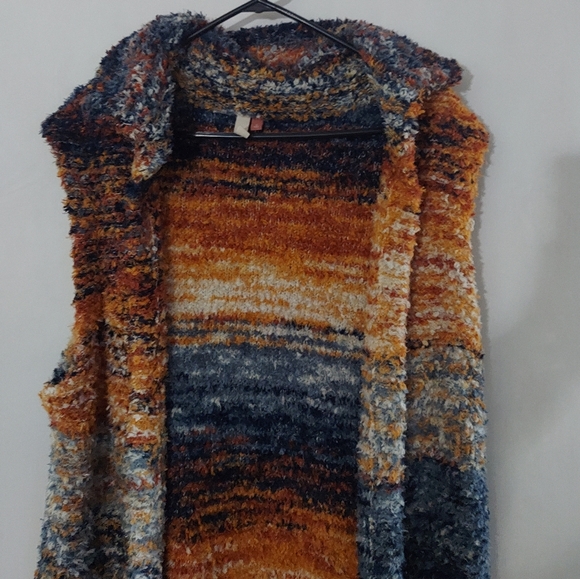 Pilcro Anthropologie sweater cardigan with pockets - orange, blue, white - Picture 7 of 15